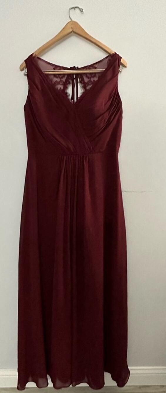 JJs House Womens Bridesmaids Dress Formal Long Lace Size 6 Burgundy Sleeveless